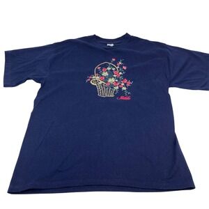 Rapife Navy Blue Embroidered Floral Basket T Shirt XL